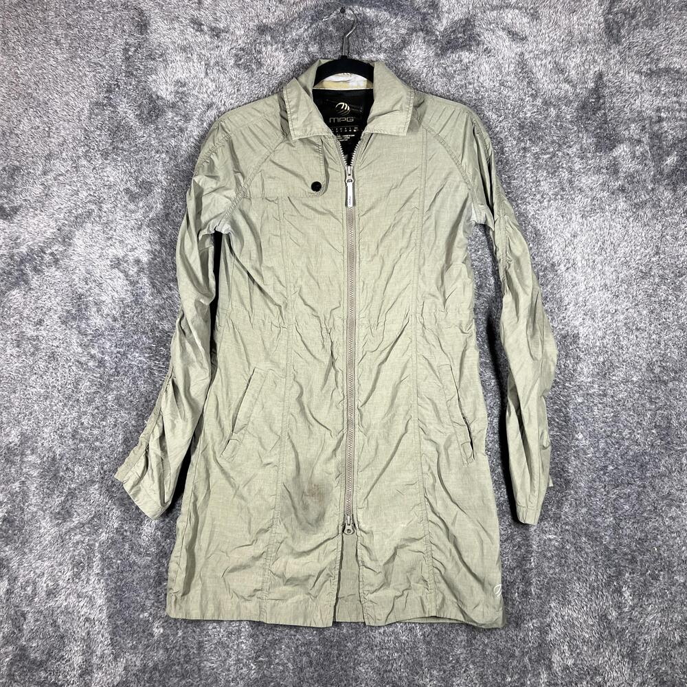 MPG Coat Womens XS Green Parka Full Zip Pockets Lined Reflective Lightweight